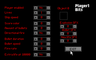 Shoot 'em up Construction Kit (Atari ST) screenshot: Editing player data