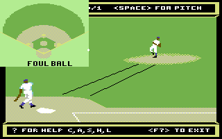 Dave Winfield's Batter Up! (Commodore 64) screenshot: Foul ball