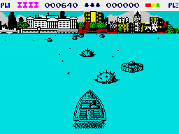 Speedboat Assassins (ZX Spectrum) screenshot: Shooting it out