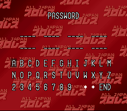 Zen-Nihon Pro Wrestling Dash: Sekai Saikyō Tag (SNES) screenshot: The password entry screen