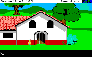 King's Quest II: Romancing the Throne (Amiga) screenshot: Graham is outside of the church.