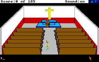 King's Quest II: Romancing the Throne (Amiga) screenshot: Graham walks into the church.