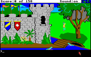 King's Quest (Amiga) screenshot: The start of the game. Standing outside of the castle.