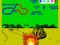 Speed Buggy (ZX Spectrum) screenshot: Crashed into a boulder