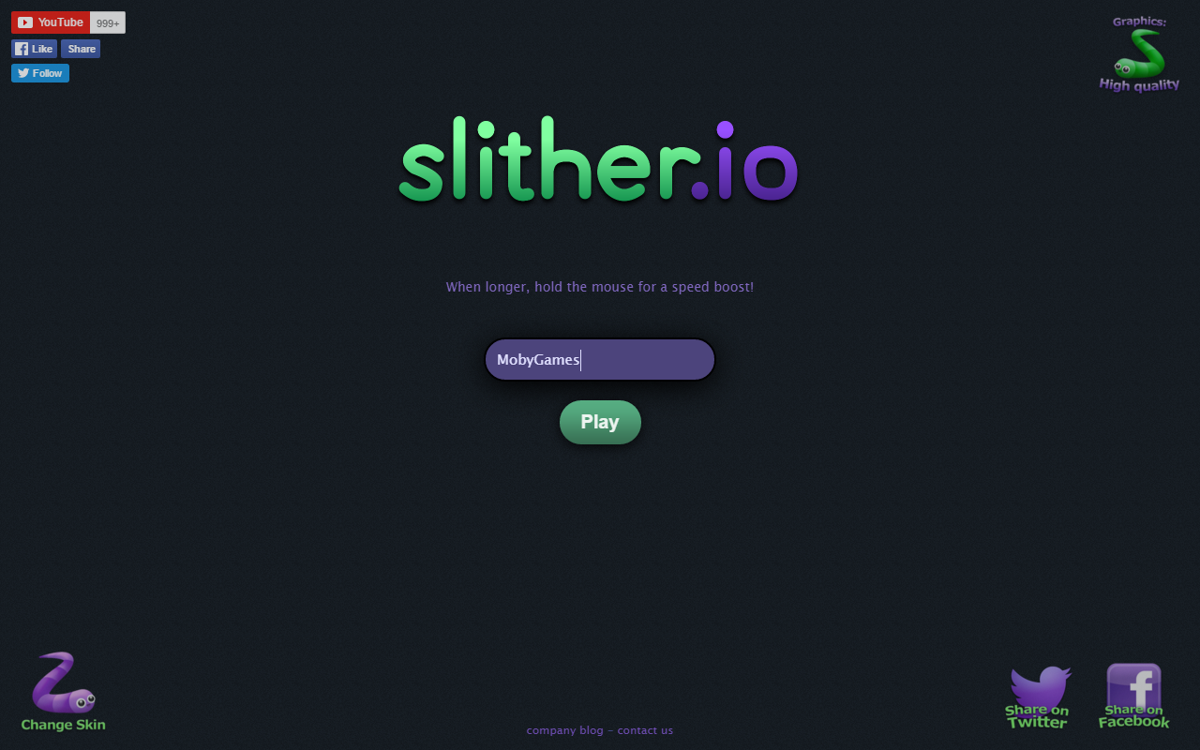 slither.io (Browser) screenshot: The starting screen