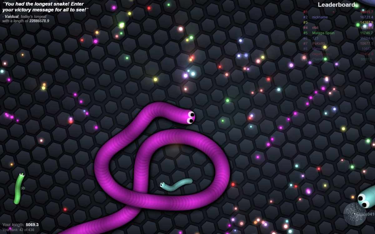 slither.io (Browser) screenshot: When you are long enough you can even surround other smaller players