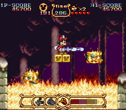 The Magical Quest Starring Mickey Mouse (SNES) screenshot: With it, he can extinguish fire...