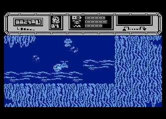 Starquake (Atari 8-bit) screenshot: Under attack! Quick, run!