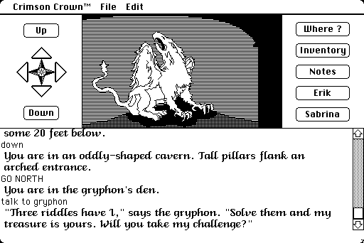 The Crimson Crown (Macintosh) screenshot: Talking with a gryphon