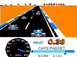 Speed Racer (TRS-80 CoCo) screenshot: Overtaking cars