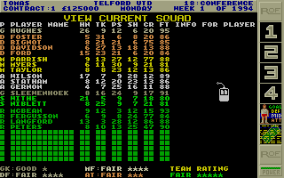 Premier Manager 2 (Atari ST) screenshot: The current squad