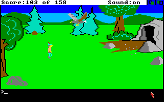 King's Quest (Amiga) screenshot: A giant eagle soars above.