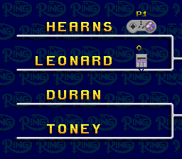 Boxing Legends of the Ring (SNES) screenshot: Battle of the legends tournament tree