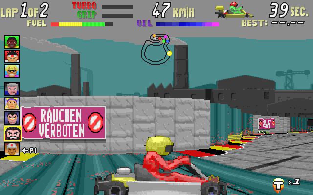 SuperKarts (DOS) screenshot: Germany is super industrial.