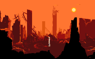 Future Wars: Adventures in Time (Amiga) screenshot: Earth AD 4315. Looks like this city got bombed out...