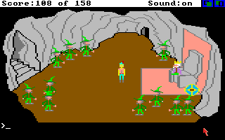 King's Quest (Amiga) screenshot: The king of the little people guards the shield.