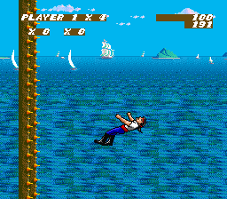 Sküljagger: Revolt of the Westicans (SNES) screenshot: Falling to his death.
