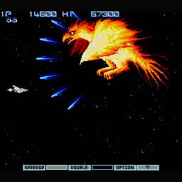 Vulcan Venture (Sharp X68000) screenshot: First boss - Phoenix