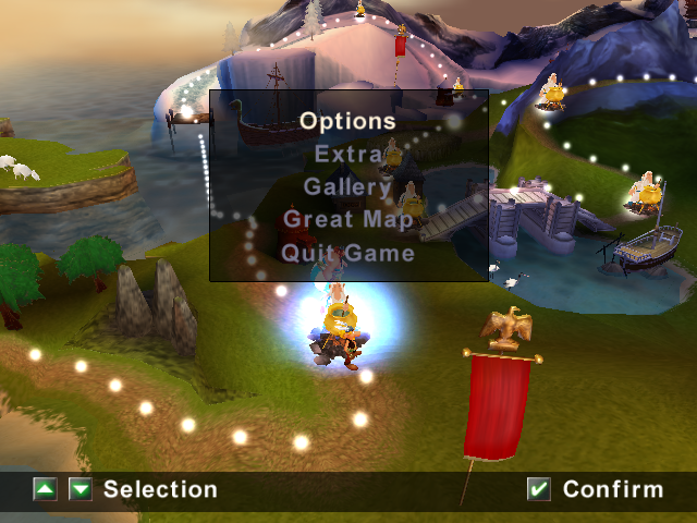 Asterix and Obelix: Kick Buttix (Windows) screenshot: By Pressing Cancel Button (Back), You can Choose Menu such as Extras, Gallery, etc.