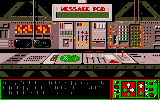 Planet of Lust (Atari ST) screenshot: Starting location, at the computer console