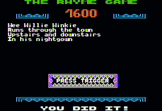 Hey Diddle Diddle (Apple II) screenshot: Completing a rhyme