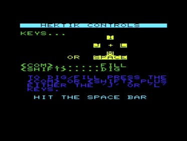 Hektik (VIC-20) screenshot: Description of controls