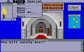 Shadowgate (Atari ST) screenshot: In-game pull-down menus