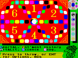 Trivial Pursuit (ZX Spectrum) screenshot: The playing board. Press space to throw the dice.