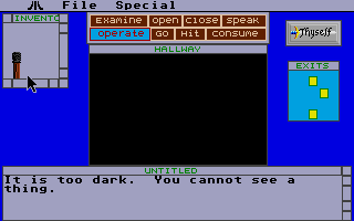 Shadowgate (Atari ST) screenshot: In the dark! I hope a grue doesn't eat me.