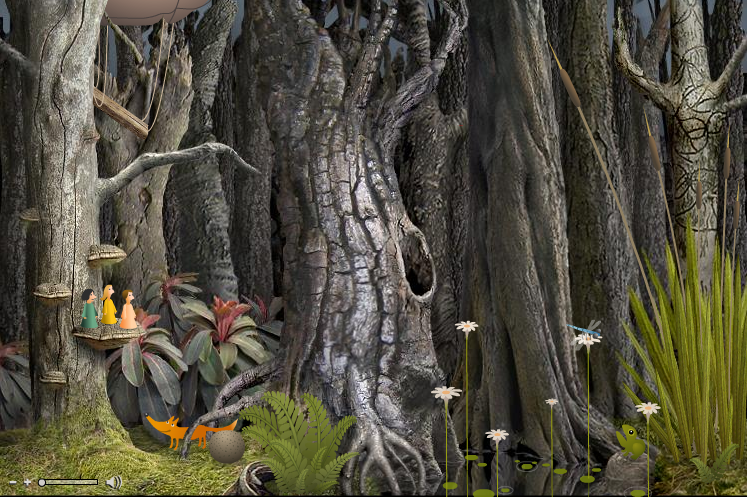 The Polyphonic Spree: The Quest for the Rest (Browser) screenshot: Starting level 2 -- forest