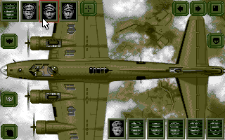 B-17 Flying Fortress (Amiga) screenshot: You can switch through all bomber stations from this menu.