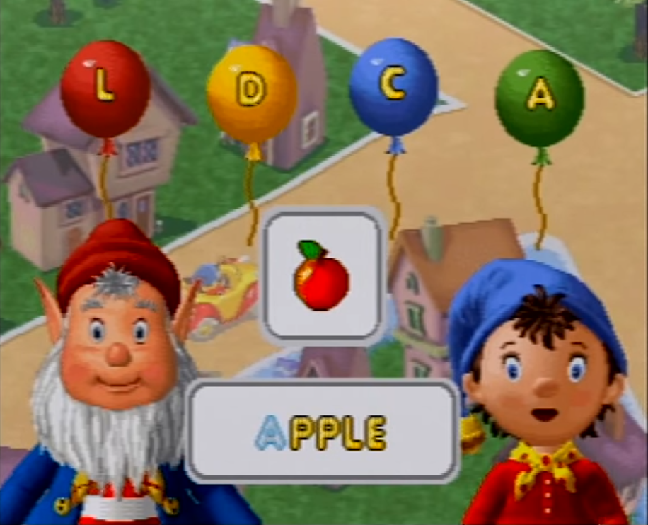 Noddy: Detective for a Day (V.Smile) screenshot: To receive the apple, Noddy must find the first letter in the word apple.