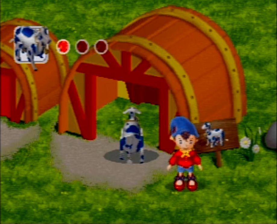 Noddy: Detective for a Day (V.Smile) screenshot: Noddy must lead all the cows into the correct barn.