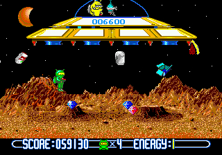 Math Blaster: Episode One - In Search of Spot (Genesis) screenshot: A bonus stage where Math Blaster has to collect gems.