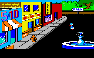 Donald Duck's Playground (Amiga) screenshot: The shops in Duckberg.