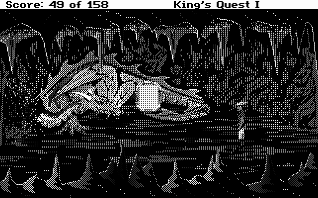 Roberta Williams' King's Quest I: Quest for the Crown (DOS) screenshot: A dragon is here! (CGA)
