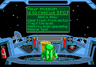 Math Blaster: Episode One - In Search of Spot (Genesis) screenshot: Mission instructions.