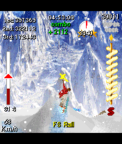 SSX: Out of Bounds (N-Gage) screenshot: Sliding on the rails is one of the ways to earn trick points in the game. But who puts so many on them on the course?