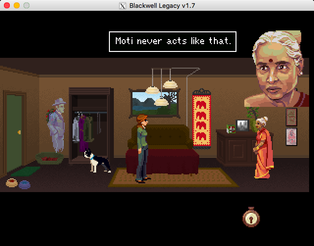 The Blackwell Legacy (Macintosh) screenshot: Motti is able to sense Joey floating around