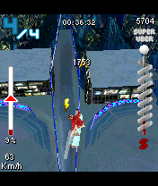 SSX: Out of Bounds (N-Gage) screenshot: Flying above the snowed city.