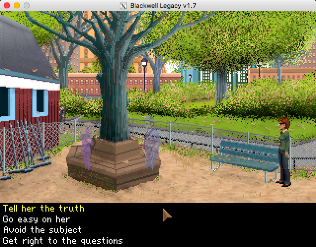 The Blackwell Legacy (Macintosh) screenshot: Talking to Ali's ghost in the park