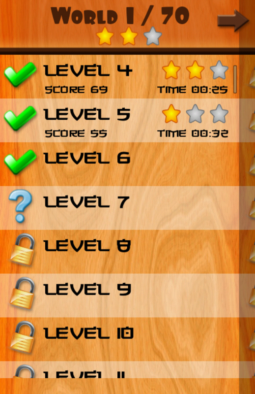 Tangram (Android) screenshot: Level selection in challenge mode