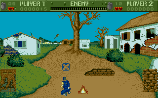 Cabal (Atari ST) screenshot: Kneeling for better stability. Or just 'cause it looks cool!