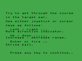Crazy Golf (MSX) screenshot: help 1/2