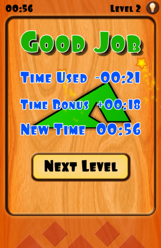 Tangram (Android) screenshot: Completed a puzzle in time attack mode