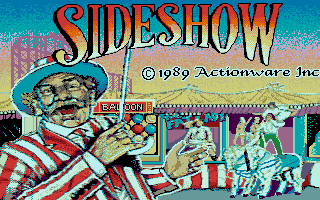 SideShow (Amiga) screenshot: Title screen - Step right up! Step right up!