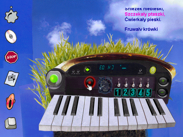 Multimedialny Świat Juliana Tuwima (Windows) screenshot: The song for "Cuda i dziwy" ("Miracles and oddness"). Again you can click on the keyboard to play your own music