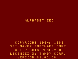 Alphabet Zoo (TRS-80 CoCo) screenshot: Title screen
