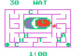 Alphabet Zoo (TRS-80 CoCo) screenshot: Game 2, where words have to be spelled
