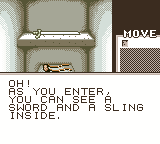 Shadowgate Classic (Game Boy Color) screenshot: I found a sling and a sword.